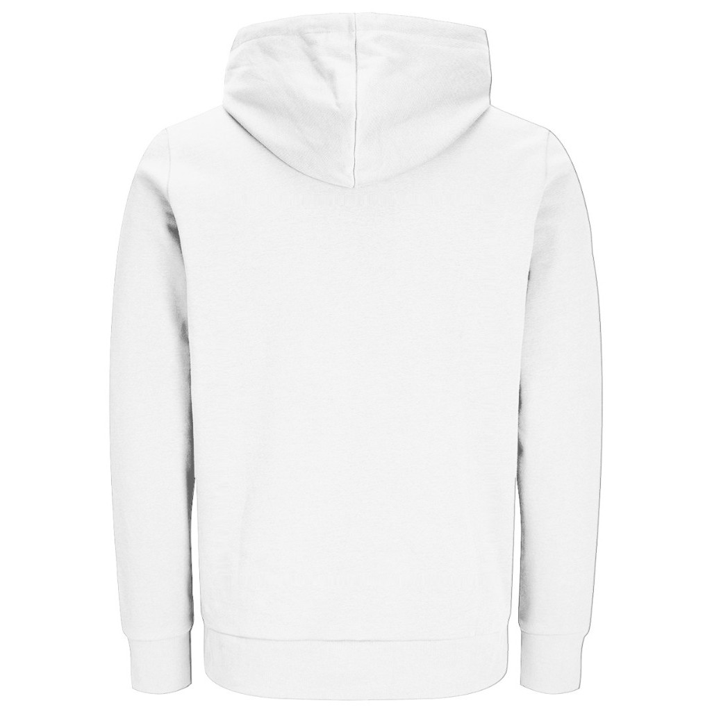 Achterkant: witte hoodie met capuchon, zonder opdruk